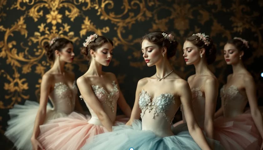 A historical ballet photography capturing early ballet dancers in a classical pose.