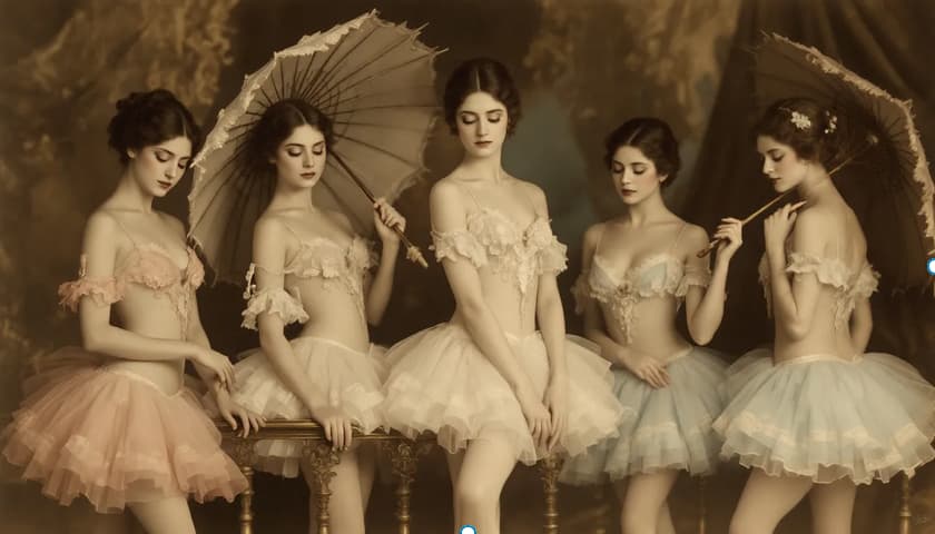 An elegant image of ballerinas from the 20th century showcasing their grace and beauty.